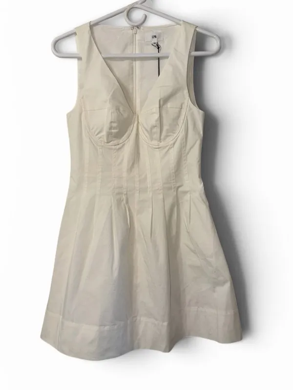 LPA White Mini Cotton Blend V-neck Dress(Size XS) - Image 4