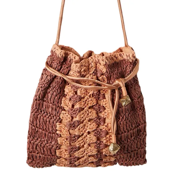 NWT Free People Heatwave Mini Crossbody Raffia Bucket Bag Tan Brown Boho - Image 3
