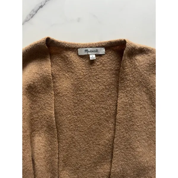 Madewell Cozy Walker Merino Wool Alpaca long Cardigan Tan Small Chic Minimalist - Image 5