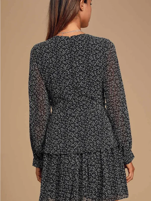 Lulu's Black Floral V-Neck Mini Dress. - Image 2