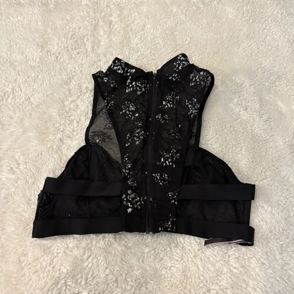 Victoria's Secret Womens Black Mesh High Neck Bralette Sparkly Sz L Emo Girl Festival Grunge - Image 2