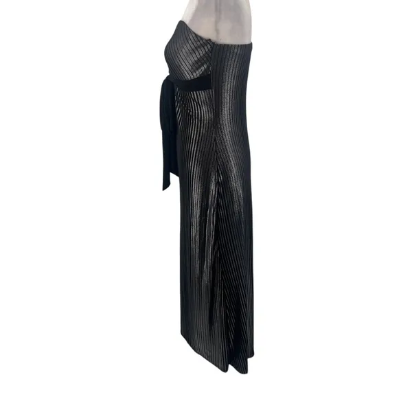 Vtg Y2K Rag Strapless Metallic Babydoll Midi Dress Sz M 90s Silver Bow Club USA - Image 10