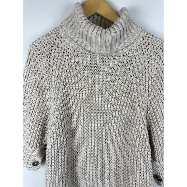 J.Crew Women’s Size XS Cozy Knit Turtleneck Poncho Sweater 100% Cotton Camel - Image 4