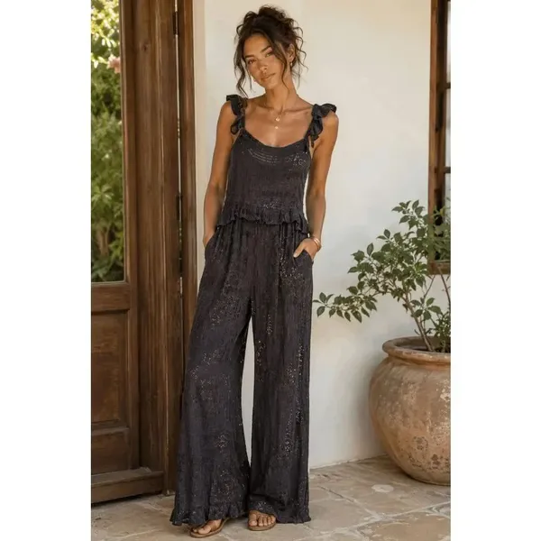 Blue B Purple Blue Paisley Boho Wide Leg Jumpsuit Romper Large - Image 9