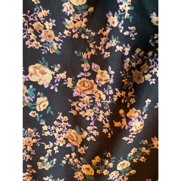 Floral Smocked Mock Neck Long Sleeve Mini Dress Black Brown Orange Medium Boho - Image 6