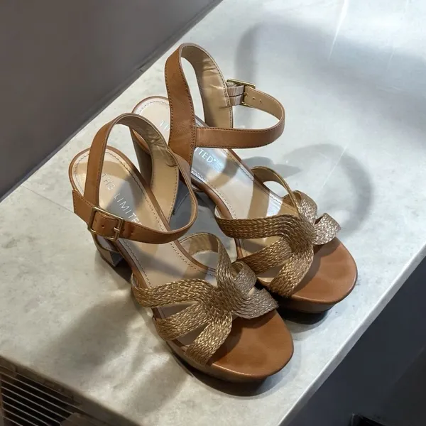 The Limited Platform Sandals Brown 8.5 M Womens Block Heel‎ Woven Ankle Strap - Image 3
