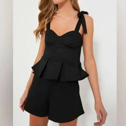 Hyacinth House Black Bustier Pleated Ophelia Top Tie Shoulder Size L - Image 15