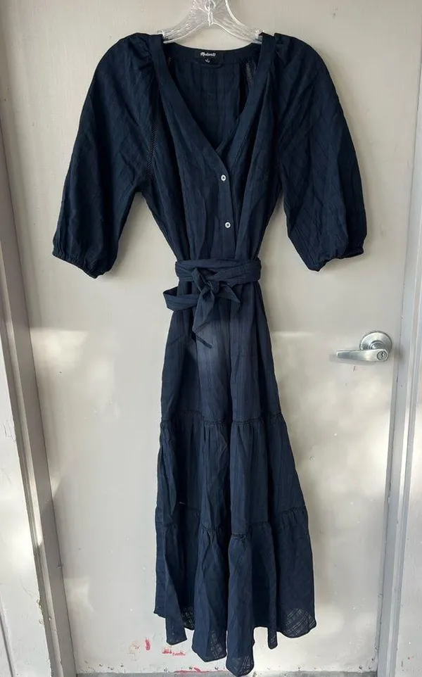 Madewell Tie-Waist Tiered Midi Dress in Windowpane - Image 3