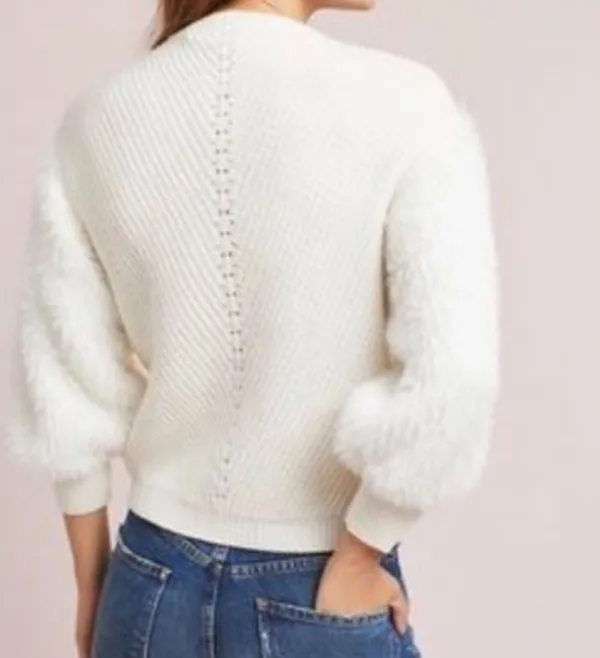 Anthropologie Knitted & Knotted ivory soft eyelash sleeves sweater - Image 2