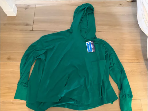 NEW Green Cotton Lightweight Hooded Top Oversized Long Sleeve Shirt XL - Image 5