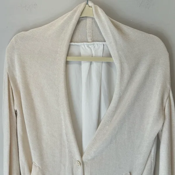 Lululemon Athletica Knit Button Down Cardigan Front & Blouse Back‎ Beige White - Image 4