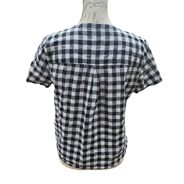 J.Crew Womens Black White‎ Gingham Tie Front Short Sleeve Button Up Shirt Small - Image 3