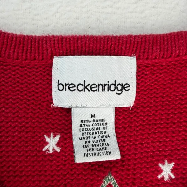 Breckenridge‎ Womens Red Ugly Christmas Sweater Vest Snowman Zip Medium Holiday - Image 3