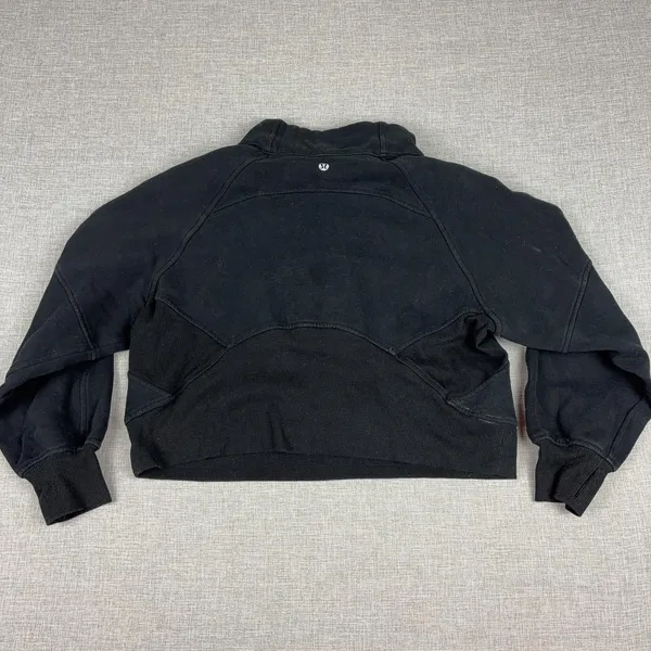 Lululemon Sweatshirt Womens Small Black 1/4 Zip Fleece Cropped Pullover Logo - Image 5