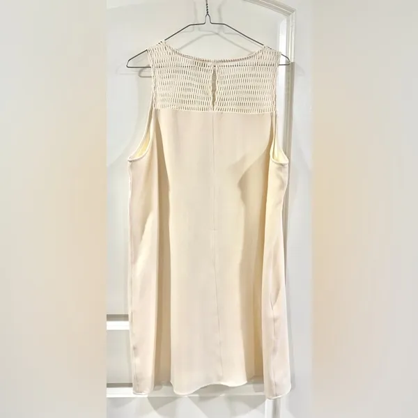 Cream Sleeveless Shift Dress XL Textured Crochet Yoke Lined Neutral Minimalist - Image 4