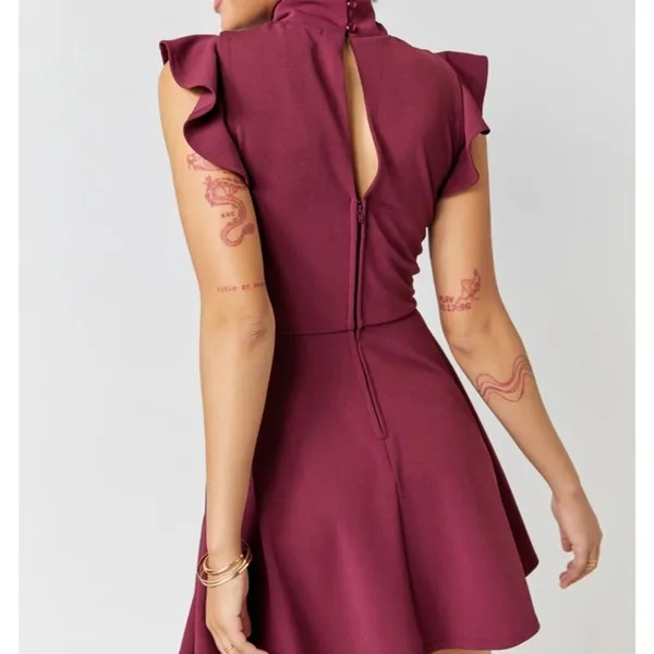 Phyllis High Neck Ruffle Sleeve Flare Dress IX - Image 2