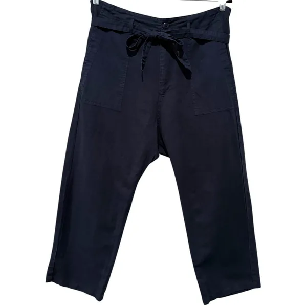 THE GREAT Convertible Cropped Trouser Pants Sz 3 Linen Cotton Utility Tie Waist - Image 4