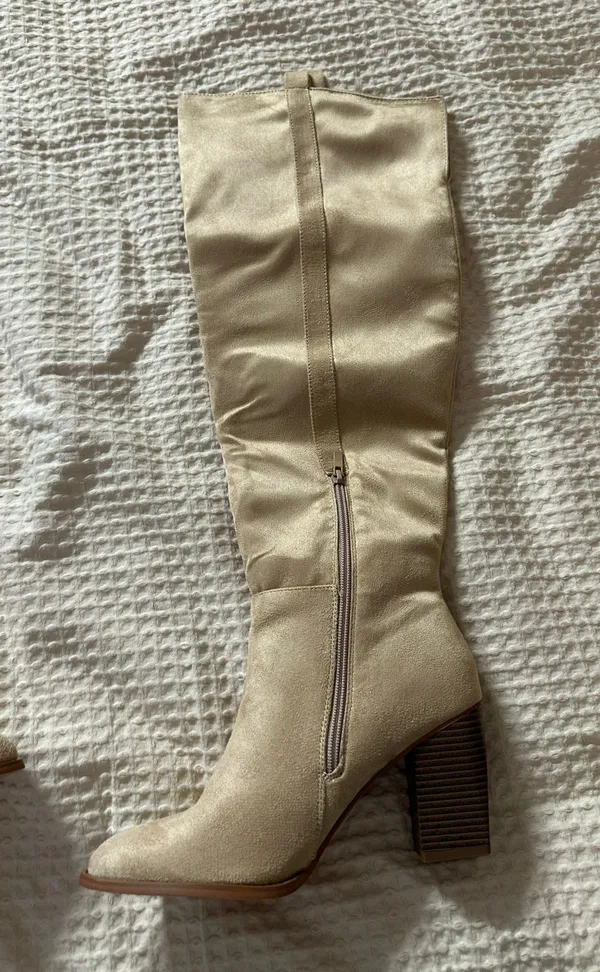 Tall Suede Heeled Boots Tan Size 9 - Image 4