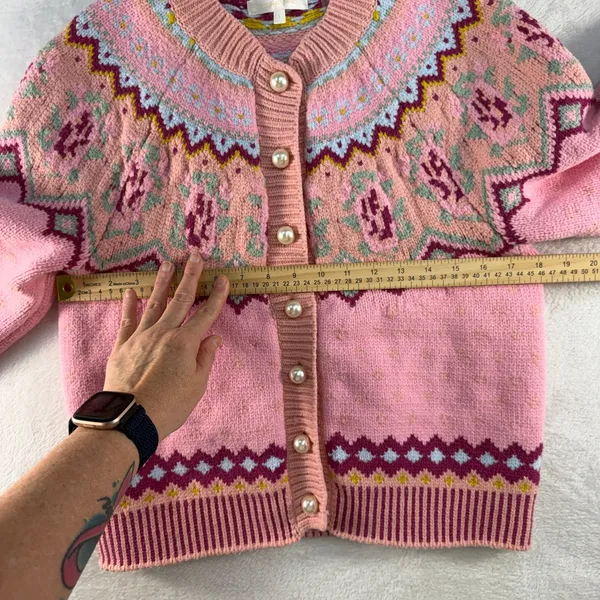 LOVESHACKFANCY S Small Honeypie Boyfriend Cardigan Sweater Pearl Buttons PInk - Image 9