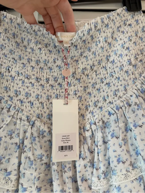 LoveShackFancy Blue Floral Ruffled Smocked Mini Skirt - Image 2