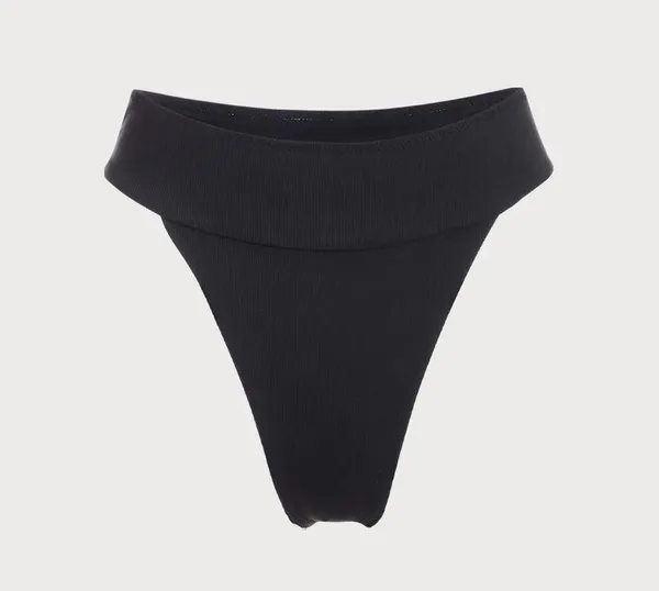 Berlook Black Ribbed High Cut Wide Waistband Bikini Bottom ONLY 02 - Image 5
