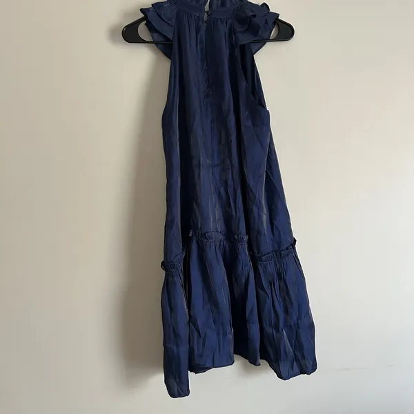 NWT Pinch Boutique Dress Small‎ Navy Blue Ruffle Neck And Trim Holiday Preppy - Image 10