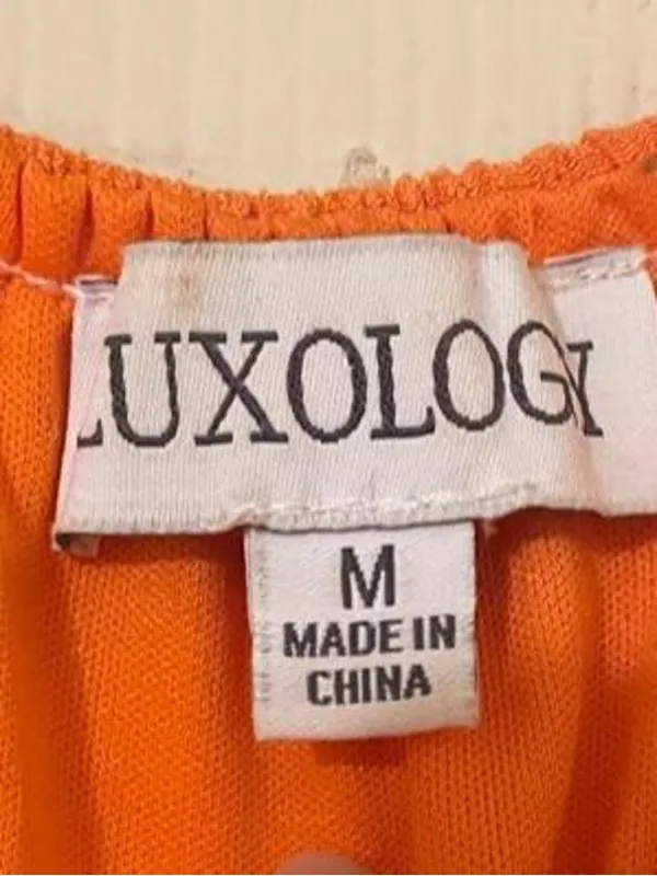 Luxology Vibrant Orange Tiered Puff Sleeve Midi Dress M Tie Waist Cottagecore - Image 3