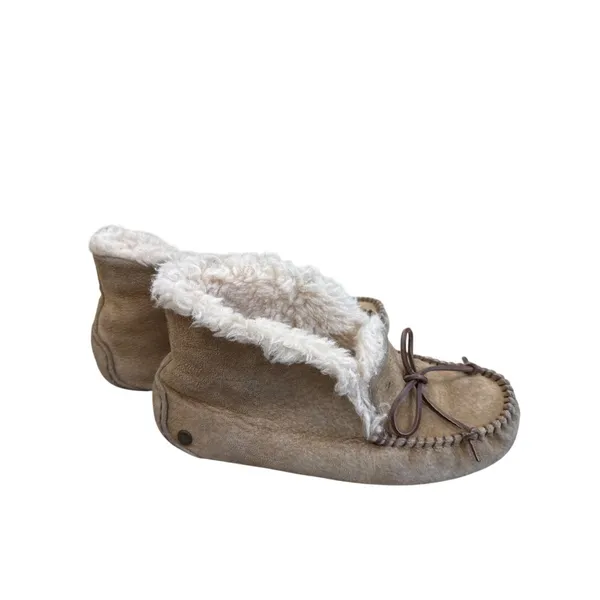 UGG Womens Brown Leather Fur-Lined Moccasin Slippers Ankle Boots Size 6 SKU8190 - Image 3