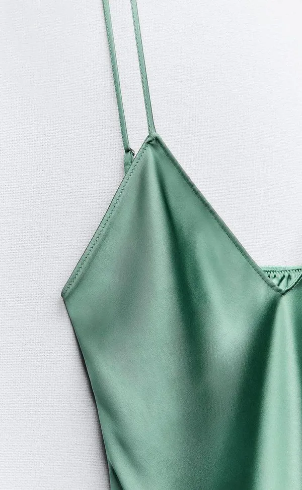 Zara Dress wedding emerald green Slip Midi Satin Effect Maxi Coctail Party - Image 8