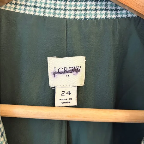 J Crew Schoolboy Blazer Womens 24 Wool Blend Green Plaid Houndstooth Preppy Gold - Image 3