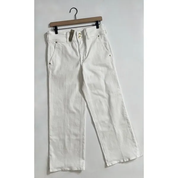 NWT!! J. CREW Slim Wide Leg Jeans Stacked Buttons Solid White Preppy Size 27 - Image 2