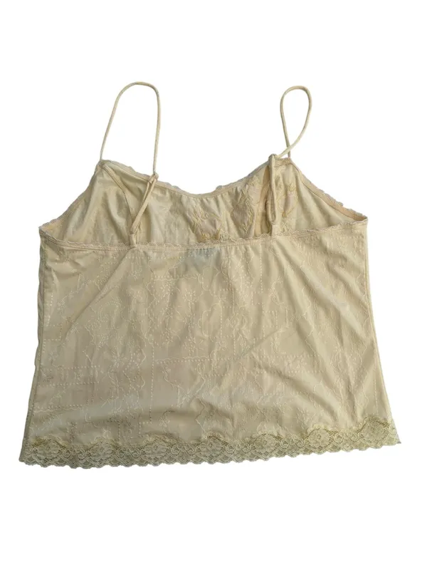 y2k size large Lola Delicate Floral Lace Trim Slip Tank Top cream rose - Image 9