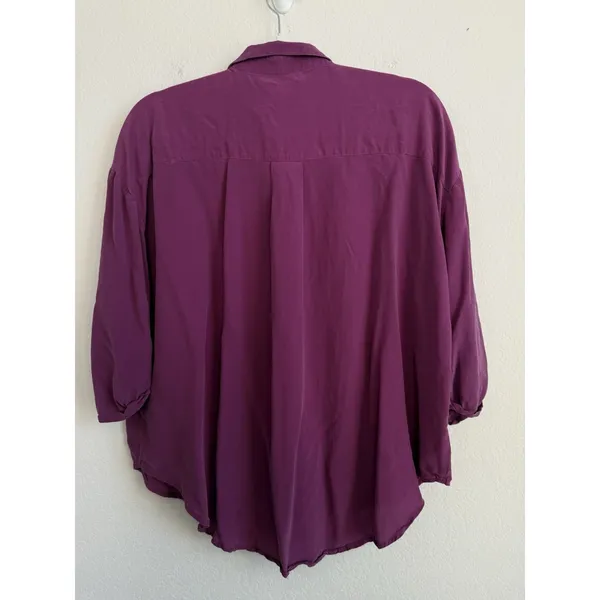 Maeve Anthropologie Silk Blouse Women's Large Magenta Cut Out Long Sleeve Career - Image 3