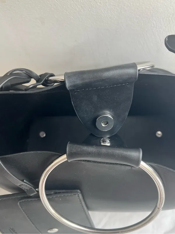Zara Black Leather Tote with Silver O-Ring Handle - Image 3
