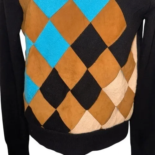 SI-IAE Cashmere Black Sweater With Criss Cross Faux‎ Suede L/S EUC Size Small - Image 5