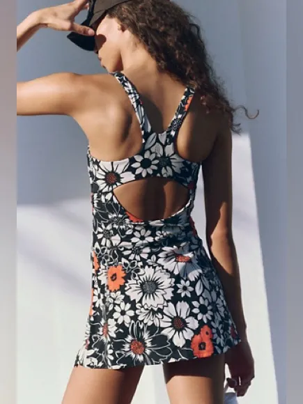 Free People FP Movement Never Better Floral Print Mini Dress Black White Large - Image 2