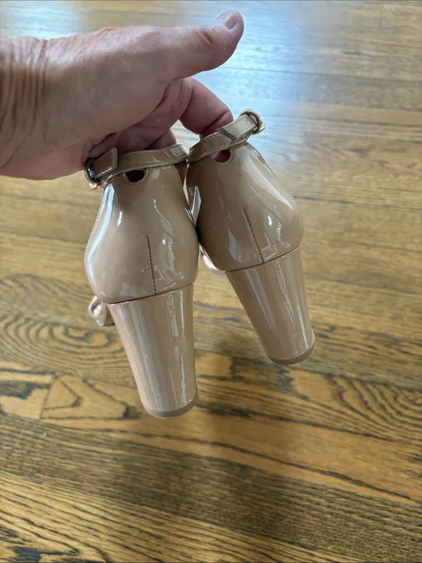 Stuart Weitzman Nudistcurve nude Patent Block Heel Sandals, 8 - Image 4