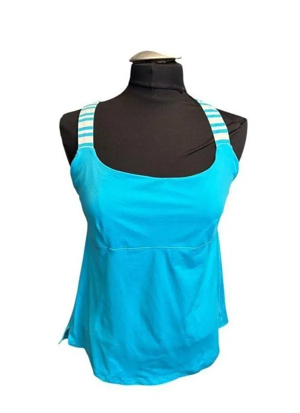 Lululemon Womens Blue Striped Crossback Athletic Tank Top sz 10 - Image 2
