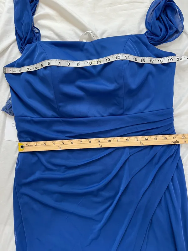 NWT Azazie Royal Blue Chiffon Maxi Dress Size A16 Evening Gown Slit - Image 8