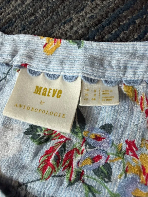 Maeve Anthropologie Boswell Floral Blouse Size 2 Blue Balloon Sleeve Boho - Image 5