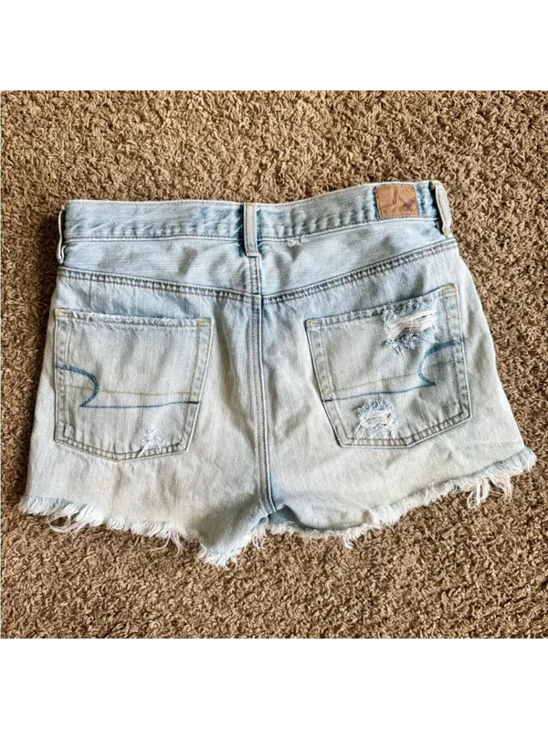 American Eagle Outfitters Frayed Light Blue Jean Shorts - Image 3