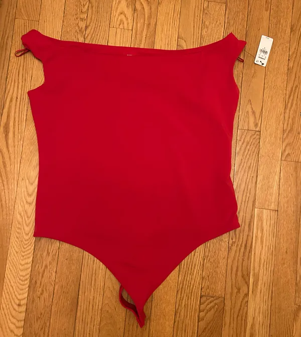 New With Tags Express Body Contour High Compression Off The Shoulder Bodysuit Lipstick Red Size XL - Image 3