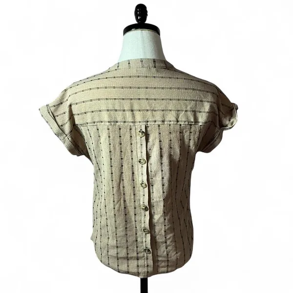 Fifty Street‎ Striped V Neck Blouse Boho Chic Button Back Top Casual Relaxed Fit - Image 2