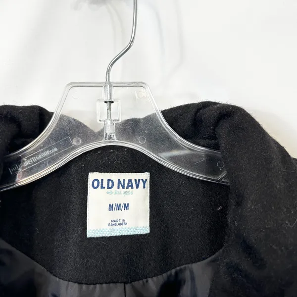 Old Navy Medium Coat Wool Black‎ Ruffle Collar Jacket Womens Pockets Pea C - Image 4