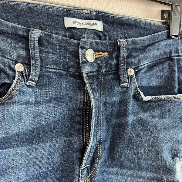 Good American Women's‎ Good Legs Distressed Raw Hem Blue Jeans - Image 3