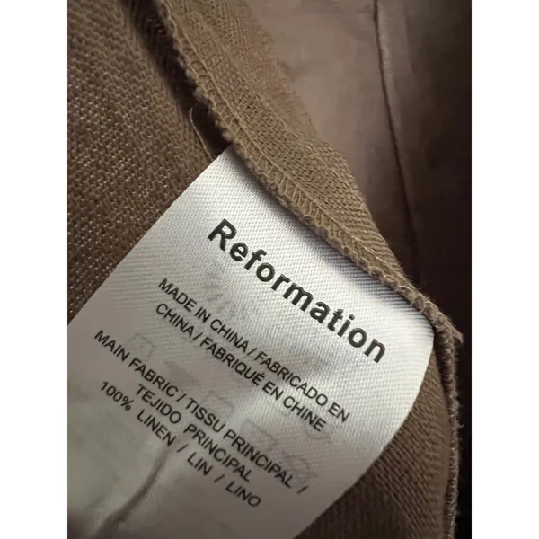 NEW Reformation Autumn Linen Jumpsuit Size 4‎ Mushroom Brown Wide Leg One Piece - Image 8