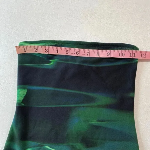 White Fox Strapless Bodycon Mini Dress XS Green Abstract Mesh Tube Party - Image 5