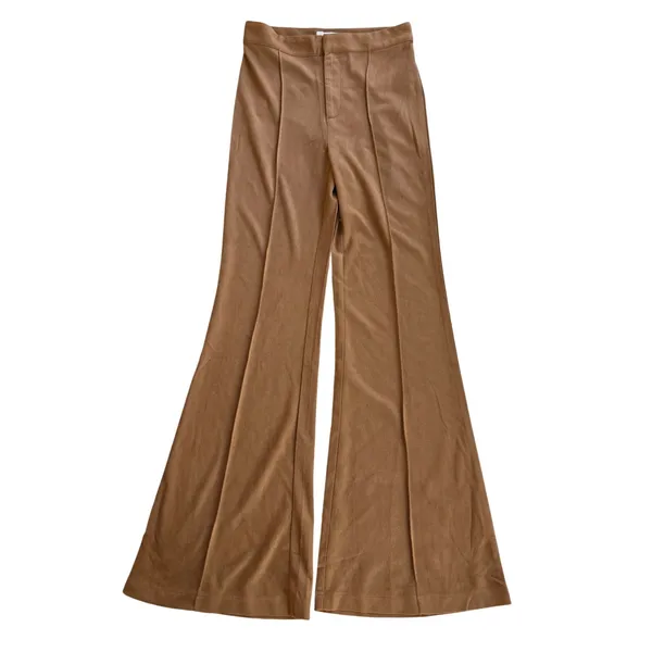 Flying Tomato NWT Faux Suede Flare Pants Biscotti Brown Pintuck Wide Leg Small - Image 2