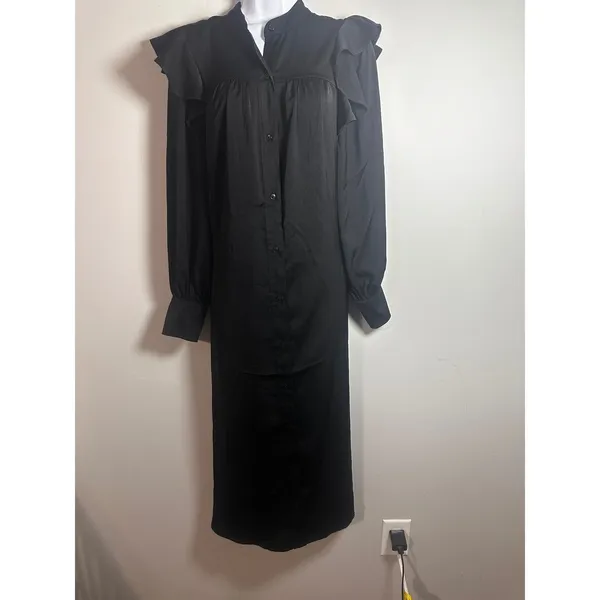 Banana Republic Black Flutter Midi Shirtdress Ruffle‎ Sleeve Button Front XS NWT - Image 2