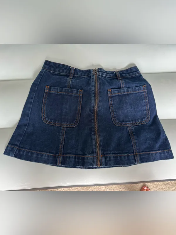 Vintage Y2K Forever 21 Los Angeles Dark Denim Zip-Front A-Line Mini Skirt sz 27 - Image 3